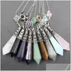 Pendant Necklaces 12 Faceted Cone Pendum Dream Catcher Chain Natural Crystal Stone Pillar Healing Point Reiki Pendumpendant Drop Deli Dhxlo