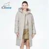 Abrigos de trinchera para mujer Icebear 2024 Chaqueta de invierno Abrigo de algodón largo a prueba de viento con doble botonadura con capucha GWD3935I