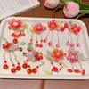 Hair Accessories 1Pair Pearl Hanfu Clip Fashion Red Color Waterdrop Beads Tassel Hairpin Year Headwear Flower Duckbill Daily