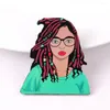 Brooches Punk Cool Braid Girl Wear Glasses Acrylic For Women Resin Print Figure Brooch Lapel Pins Badge Fashion Jewelry Gift