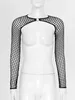 Femmes O Ring À Manches Longues Sheer Mesh Haussement D'épaules T-shirts Sexy SeeThrough Résille Cover Up Chemises Col Mini Crop Top Party Club 240201