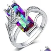 Solitaire Ring Zeven Colorf Ringen Vrouwelijke Persoonlijkheid Ingelegde Regenboog Edelsteen Drop Levering Sieraden Ring Dhi3I