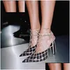 Anklets Stonefans Mesh High Heel Anklet Bracelet Tassel Jewelry For Women Luxury Crystal Foot Chain New Summer Sandals Accessories Dr Dhszr