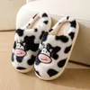 Chinelos mulheres homens casa de pelúcia quente dos desenhos animados vaca designer sapatos inverno algodão peludo slides apartamentos casal sapato plataforma casual