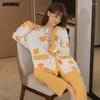 Vêtements de nuit pour femmes automne femme coton kimono cardigan pijamas ensemble pour femmes mode tulipe impression col en v filles pyjamas lingerie élégante