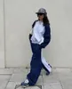 Pantalones para mujer TRAF Denim Jogger para mujer Otoño Estilo coreano High Rise Cintura elástica Conjuntos de pantalones Bolsillos casuales Contraste Pantalones de empalme