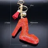 Keychains Fashion High Heel Shoes Pendant Keychain Red Color Rhinestone Tassel Keyring Key Holder Decor Charms Bag Car Ring Ornaments