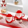 Canecas 450ml Creative Cartoon Santa Claus Caneca Cerâmica com Tampa Colher Copo Portátil Chá Café Presentes de Natal Home Drinkware