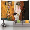 Tapestries Gustav Klimt Oil Painting Tapestry Wall Hanging Kiss Of Gold Abstract Art Decoration Polyester Blanket Yoga Mat Home Bedroom