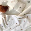 Soft Fleece Cartoon Bear Embroidery Infant Quilt born Swaddle Sleeping Stroller 240127