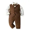 Giyim Setleri Sonbahar Avrupa ve Amerikan Düz Renkli Boy's Pants Set Boys 'Suit Yelek Uzun Kollu Gömlek 3 PCS 70-140cm