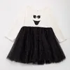Платья для девочек Girlymax осень Хэллоуин для маленьких девочек детская детская одежда Sweet Spooky Ghost Face Twirl Юбка-пачка длиной до колена Платье с длинными рукавами