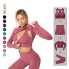 Yoga 2 pièces tenues costumes de sport sans couture Leggins Sport soutien-gorge haut court à manches longues pantalons de Yoga femmes vêtements de Sport dames vêtements d'exercice fille