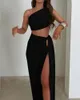 Work Dresses 2024 Women's Sexy Skirt Set Open Back Bra Top Slim Fit Split Half Spring/Summer Style Casual Two Piece