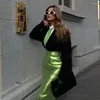 Rokken Midi lange split maxi glanzend feest Y2K grunge streetwear metallic groene rok zilver hoge taille A-lijn pu leer hip