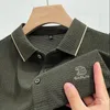 Koreansk stil lapel plåt polo skjorta långärmad lyx höstkläder affärer casual mode tryck andningsbara män toppar 240122