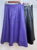 Jupes Jupe violette élégante pour femmes en cuir véritable mince grande vague de balançoire Arc circulaire longue Faldas noir Saias Femininas Streetwear