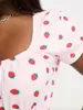 Kvinnors sömnkläder Alla hjärtans dag Kvinnor Pyjama Set Y2K Strawberry Print Kort ärm Square Neck T-shirt med shorts loungewear