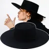 Stingy Brim Hats Women Autumn Winter Solid Panama Wide Bow-Knot Felted Men Caps Formal British Vintage Classic Black Fedora331y