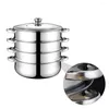 Double Boilers Pot Steamer Stainless Steel Steam Cooking Soup Cookware Steaming Stock Vegetable Set Layer Steamers Pots Lid Stockpot Tier