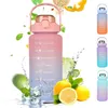 Bouteilles d'eau 2L Bouteille de sport en plein air avec sangle de paille Creative Autocollant mignon portable en plastique enfants Sippy Cup