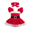 Rompertjes Prinses Fluwelen Baby Meisjes Romper Jurk Kerst Baby Meisje Kleding Mouwloos Mesh Patchwork Romper Hoofdband Peuter Outfit