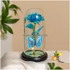 Couronnes de fleurs décoratives Lampe artificielle de lumière rose avec papillon et fleurs LED colorées en verre Cadeaux alimentés par batterie pour Drop Dhqck