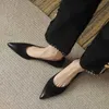 Klänning skoess fransk färgade spetsiga grunt klippta enstaka skor för kvinnors vår nya mjuka läder bekväm tjock häl låg