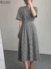 Party Dresses Vintage Checked Print ZANZEA Fashion Grid Plaid Sundress Women Summer Dress Femme Half Sleeve Pleated Robe Work Vestidos