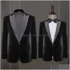 Costumes Blazer Strass Scintillants Veste Noire Blazers Pantalons Hommes Chanteur Scène Performance Costume Fête Hôte Marié Mariage Dr Dhrkk