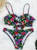 Traje de baño para mujer, traje de baño 2024, conjunto de Bikini con volantes, trajes de baño con aumento Floral, ropa de playa de verano, Bikinis de Tanga sexis de cintura baja