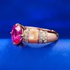 Кольца-кольца Новый стиль кольца с натуральным розовым ракушечным рубином и красным бриллиантом с высоким качеством, женское кольцо богини из стерлингового серебра 925 пробы 0uk5