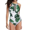 Costume da bagno da donna con stampa di fiori, costume da bagno con volant in maglia alta, monokini, costume da bagno da donna, tankini