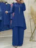 Этническая одежда Ид Рамадан Мусульманские одинаковые комплекты Абая с блестками Комплект ZANZEA Турецкая длинная блузка Повседневные брюки Костюмы Дубай Кафтан Исламский