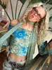 T-shirt da donna grafica per donna vestiti estetici Slash Neck Y2k top manica lunga Ropa De Mujer camicia femminista sottile stampa floreale Tees