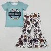 Clothing Sets Wholesale Toddler Western Outfit Baby Girl Black Tassel Halter Top Cow Print Bell Bottom Pants Spring Fall Children Kid Set