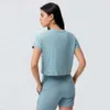 Yoga Completi da donna Camicie Lu-27 Abbigliamento sportivo a maniche corte Crop Top Fitness all'aperto Corsa a secco Vestibilità alta elastica Allenamento PALESTRA T-Shi H Alta