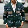 Vestes pour hommes automne et hiver pull pour hommes tricoté cardigan revers à manches longues jacquard manteau vert