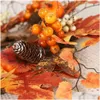 Decorative Flowers Wreaths 50Cm Autumn Wreath Christmas Decoration Artificial Maple Leaves Pumpkin White Fruits Tree Root Homefavor Dhptn