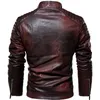 Jaqueta de couro masculina inverno velo gola motociclista casual à prova de vento fino ajuste 240130