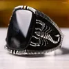 Cluster Rings Jewelry European And American Simple Gold Edge Black Gemstone Two-color Relief Ring Men's Fashion To Attend The Banquet