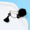 Brooches CINDY XIANG Enamel Camellia Long Tassel Puffer Ball For Women Black Pin Brooch Personalized Winter Jewelry Gift