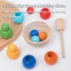 Regenboog Houten Montessori Speelgoed voor Peuters Kleur Soorting Cup Lepel Bal Matching Game Fijne Motorische Training Leren Zintuiglijk Speelgoed 240131