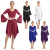 Scen Wear Praise Liturgical Classical Dance Tunic Dress V Neck Flare Sleeve Asymmetrical Hem Dresses Ceremony Church Worship Dancewear