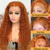 Wiggogo оранжевый имбирь парик фронта шнурка человеческие волосы 30 дюймов вьющиеся глубокие волны 13X4 13X6 Hd фронтальные парики 240130