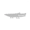 Broches dessin animé Crocodile cuivre épinglettes brillant plein Zircon Alligator laiton pour sac à dos robe manteau décoration