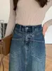 Etekler kadınlar bahar yaz boyu denim etek moda vintage yüksek bel kalça sarma bölünmüş tasarım rahat artı boyutu kot pantolon