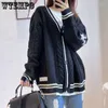 Women's Knits WTEMPO Chic Vintage Star Print Knitted Cardigan Preppy Cute Button Up V-Neck Long Sleeve Coat Fall Y2K Aesthetics Retro