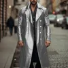 Men's Jackets Men Lapel Double-breasted Long Jacket Cardigan Winter Trend Solid Color Leather Coat Autumn Street Straight