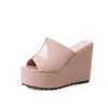 Slippers Large Size Female Summer Style Wedged Heel Slides Pink Patent Leather Waterproof Table High Fish Mouth Sandals